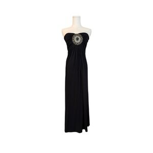 Sky stunning Vintage Y2K Black Strapless Maxi Dress with Embellished Medallion S